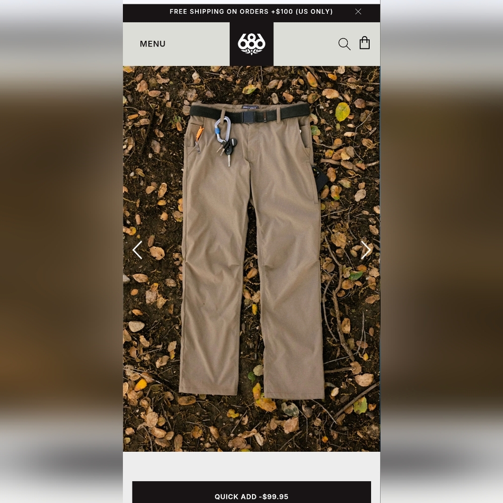 686 Everywhere Pants Mens 36x34 Tobacco Color Relaxed‎ Fit Hiking Outdoors